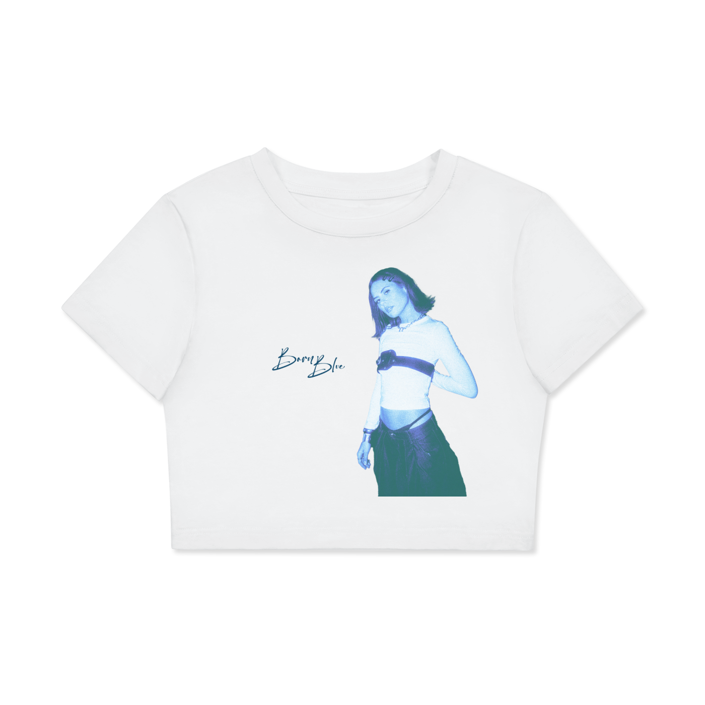 Fitted ‘Born Blue’ Baby Tee - White