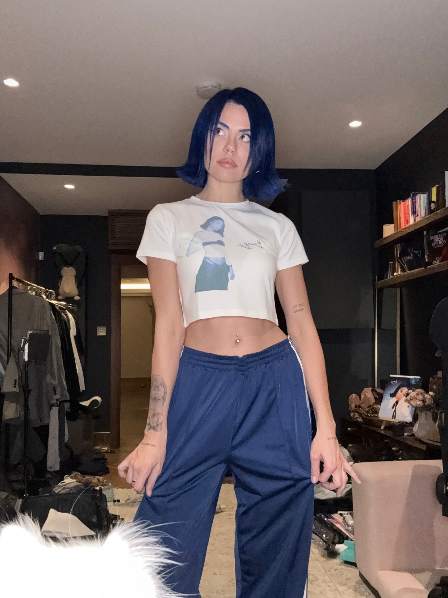 Fitted ‘Born Blue’ Baby Tee - White